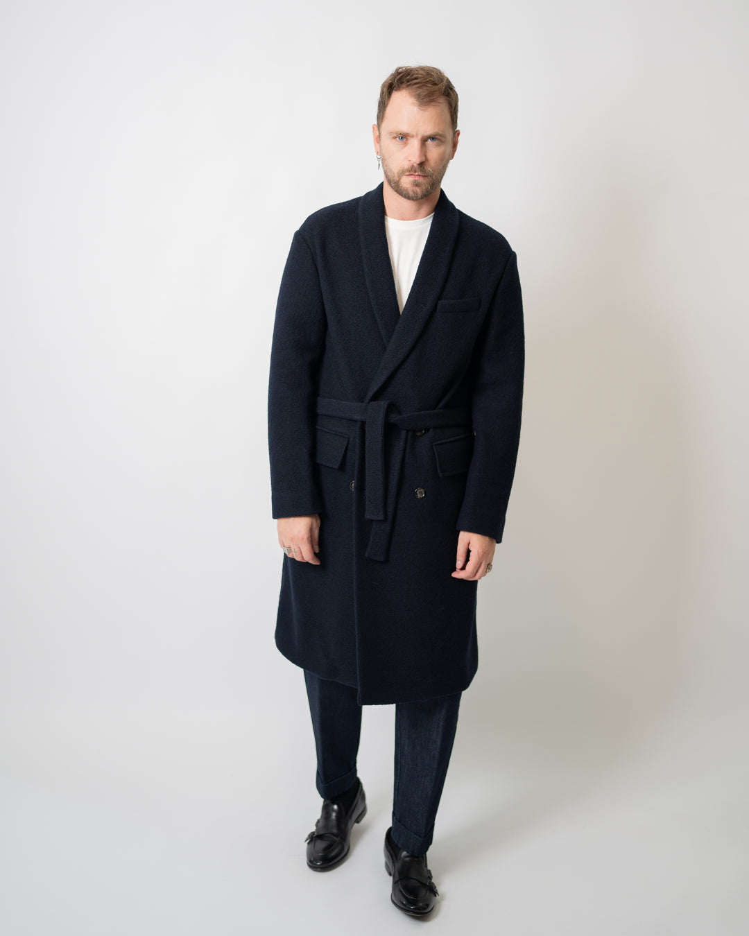 Cappotto Doppio Petto Scialle Blu Navy 