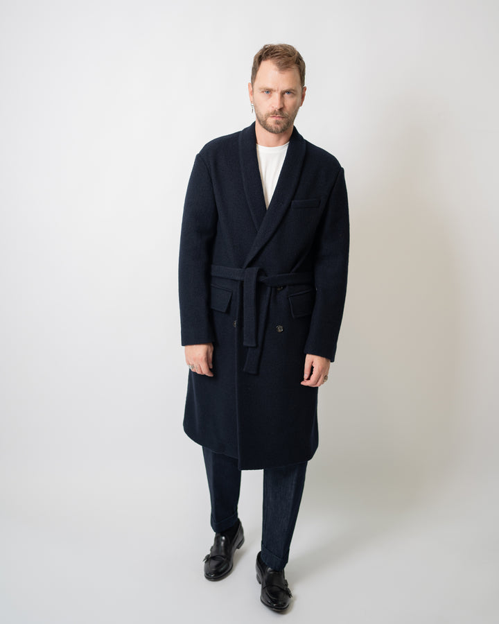 Cappotto Doppio Petto Scialle Blu Navy 