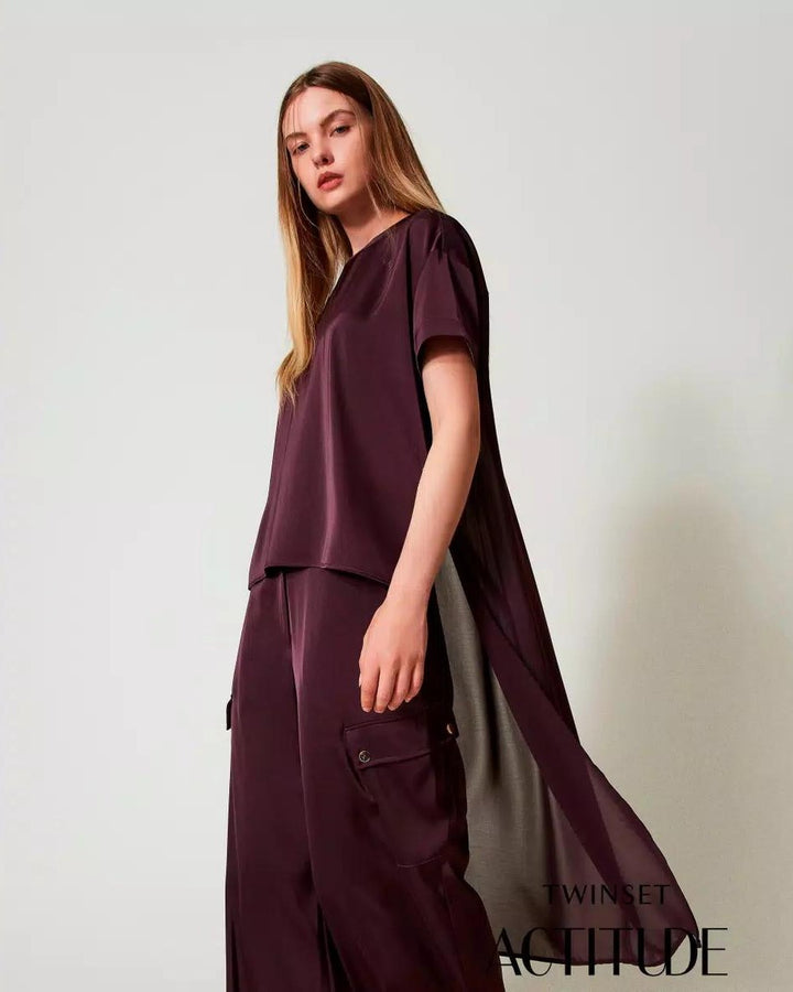 Blusa asimmetrica bordeaux<BR/> 