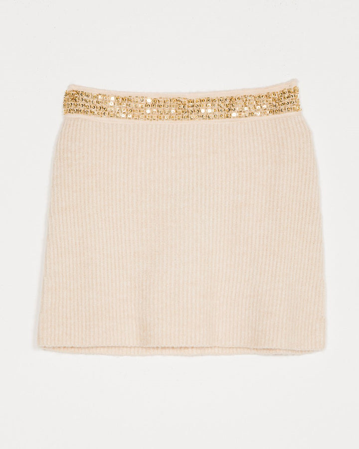 Minigonna Coste Paillettes Beige 