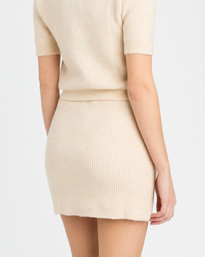Minigonna Coste Paillettes Beige 