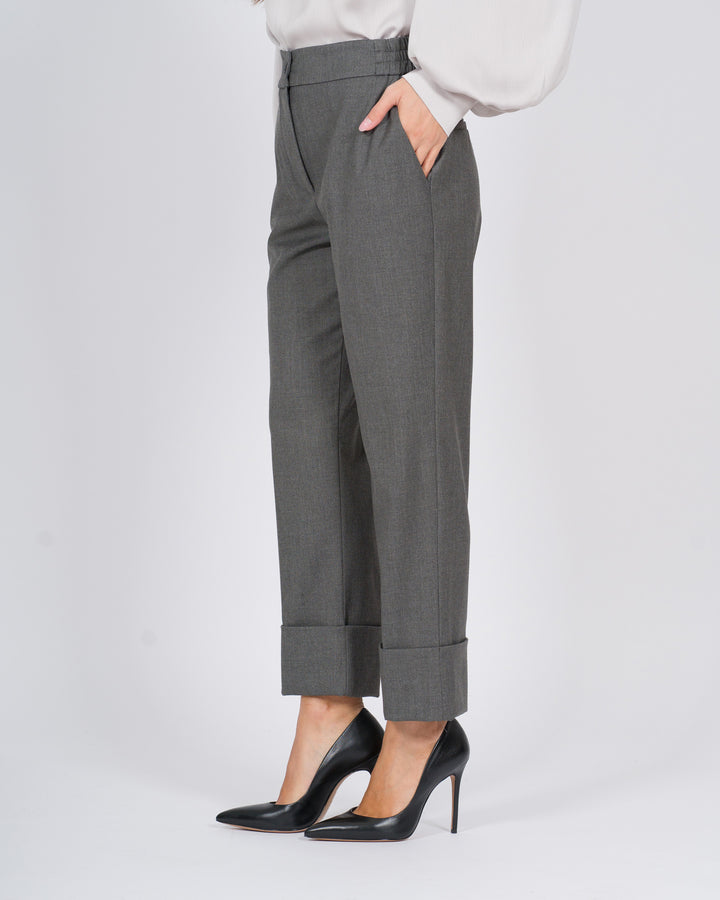 Pantaloni a vita alta con risvolto e vita elasticizzata grigio 