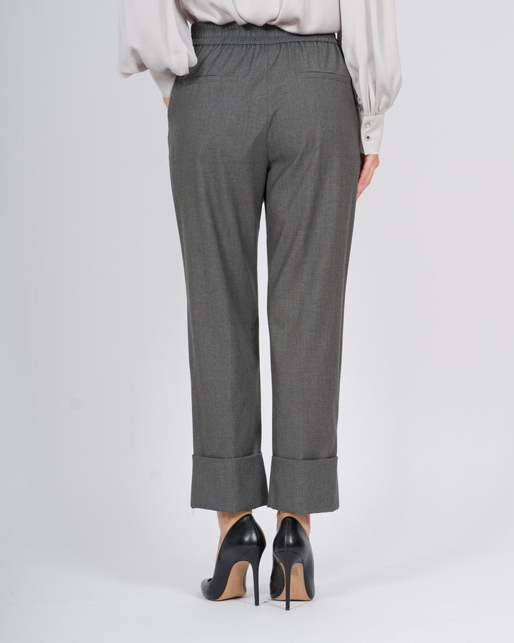 Pantaloni a vita alta con risvolto e vita elasticizzata grigio 