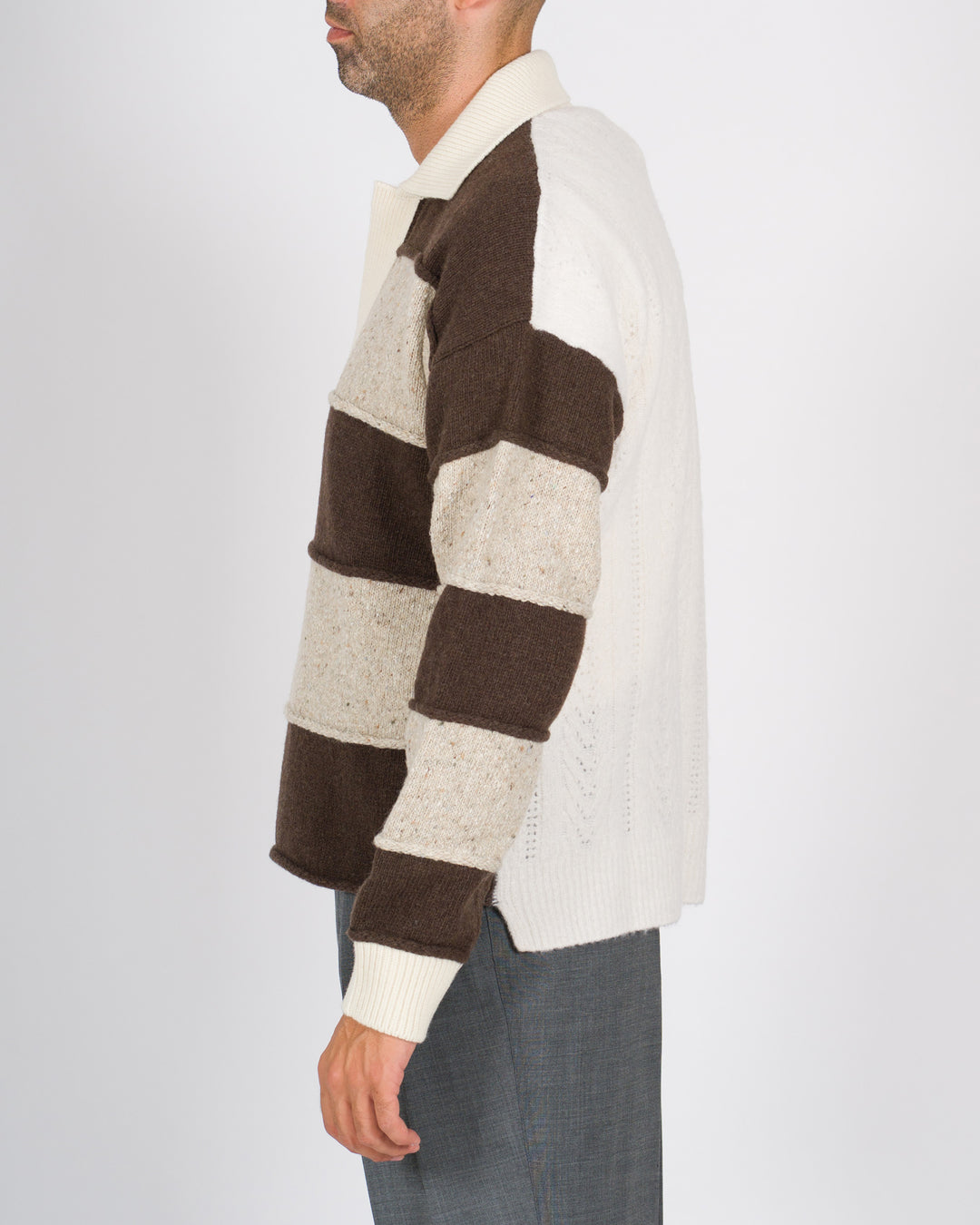 Polo Skipper a fasce in contrasto Beige e Marrone 
