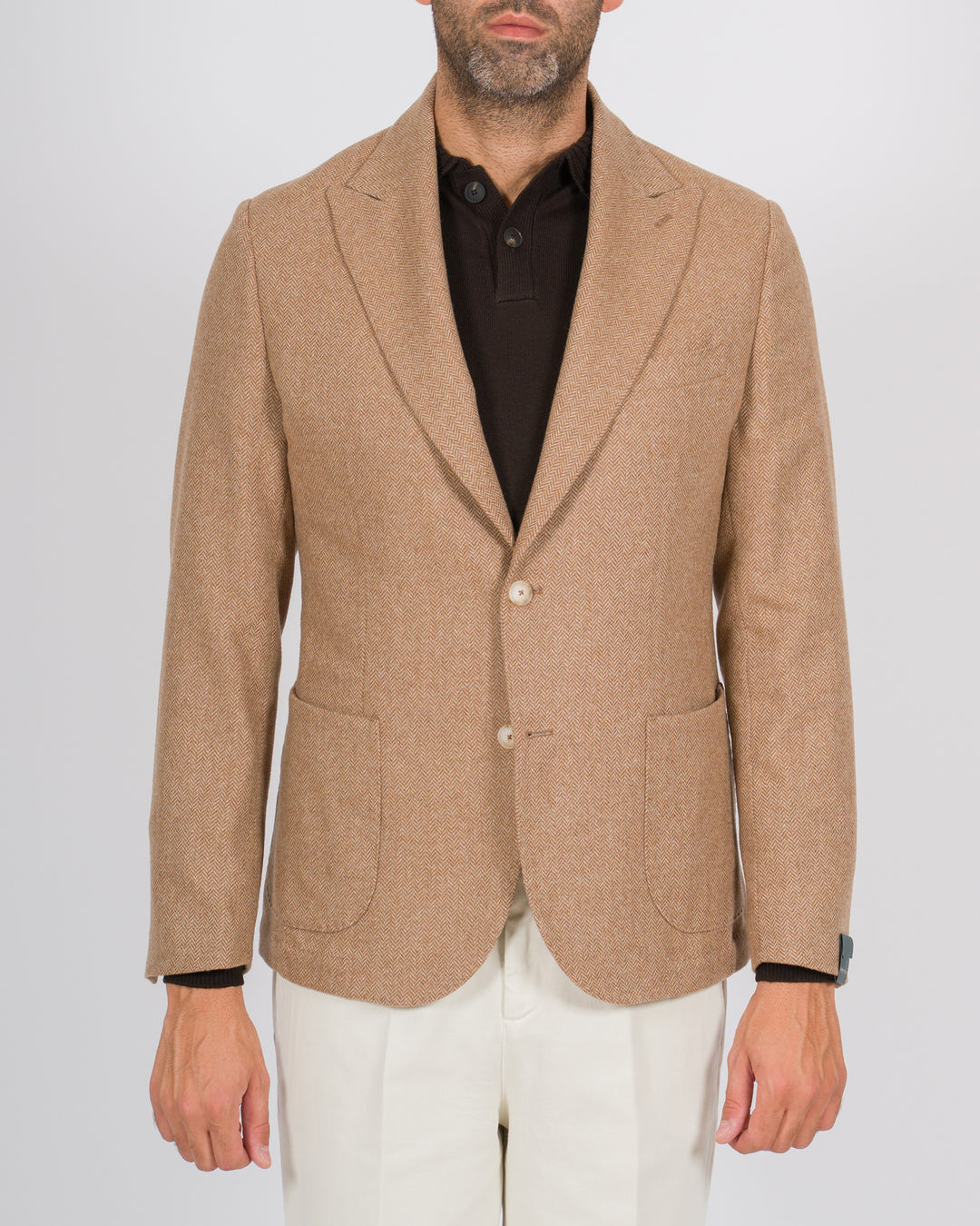Blazer monopetto in lana spigata beige 