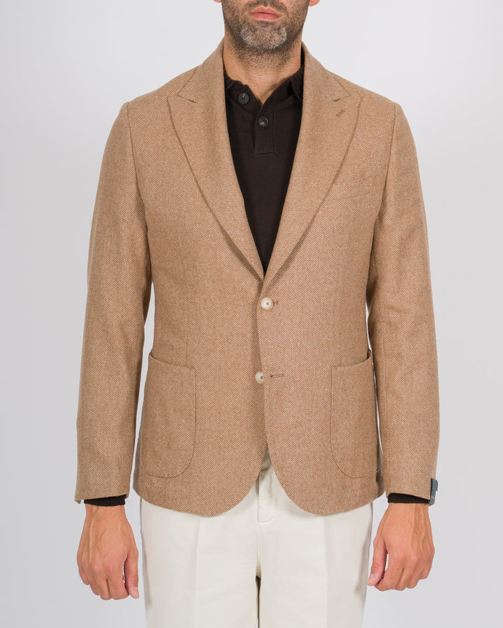 Blazer monopetto in lana spigata beige 