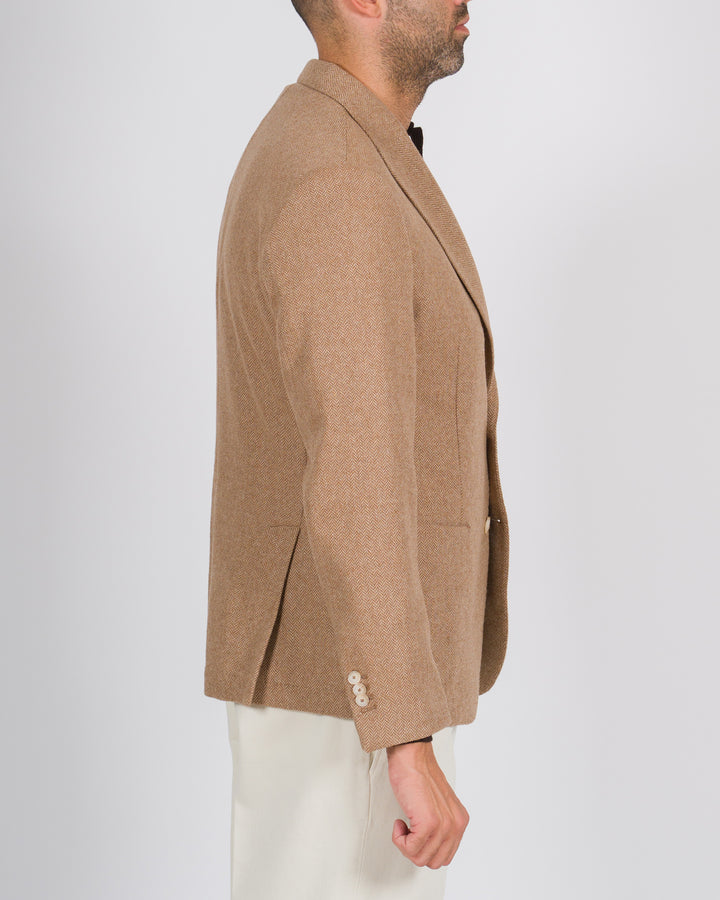 Blazer monopetto in lana spigata beige 