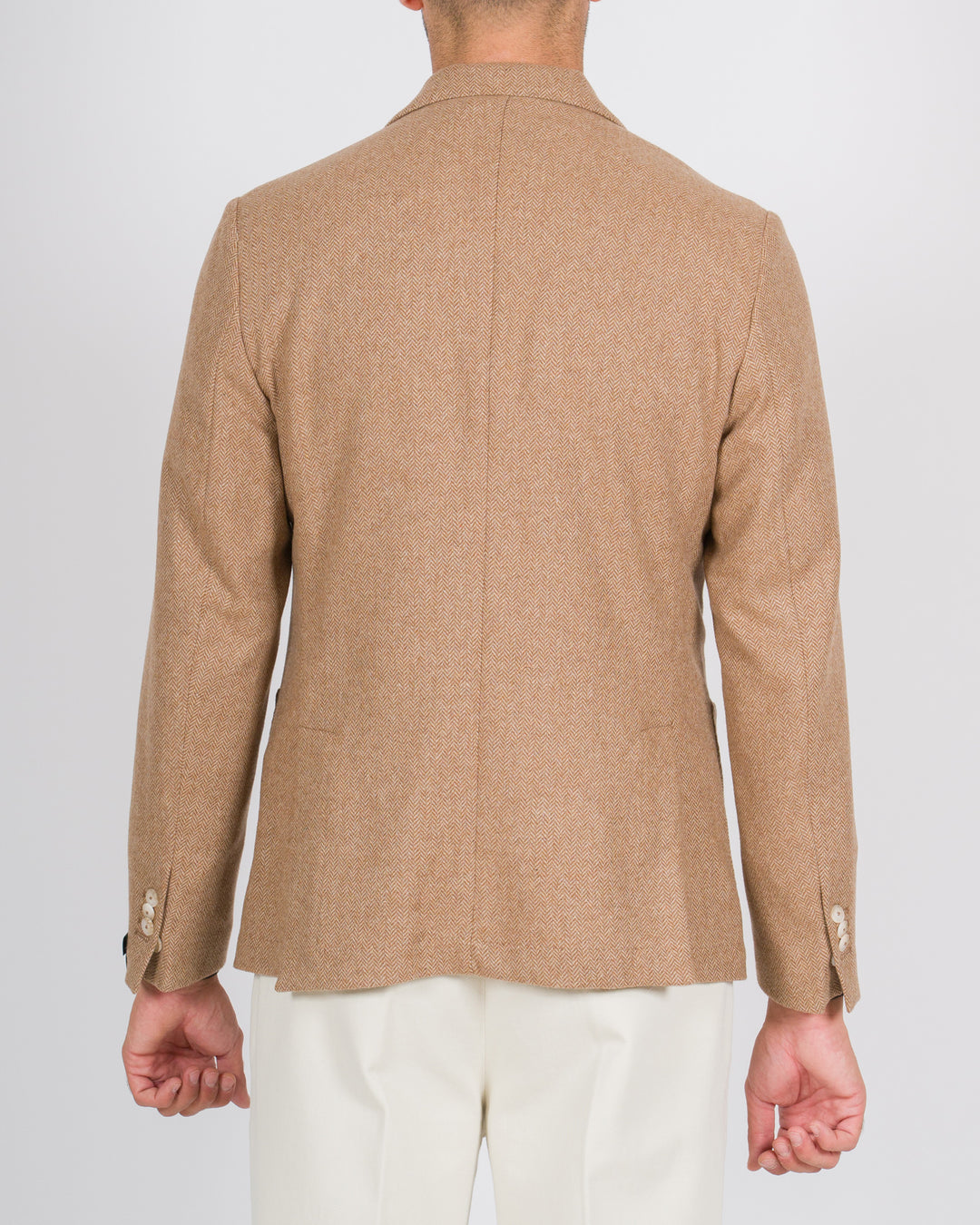 Blazer monopetto in lana spigata beige 