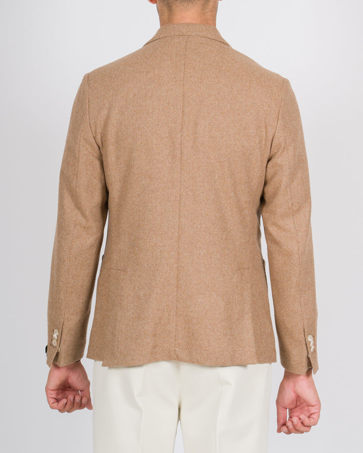 Blazer monopetto in lana spigata beige 