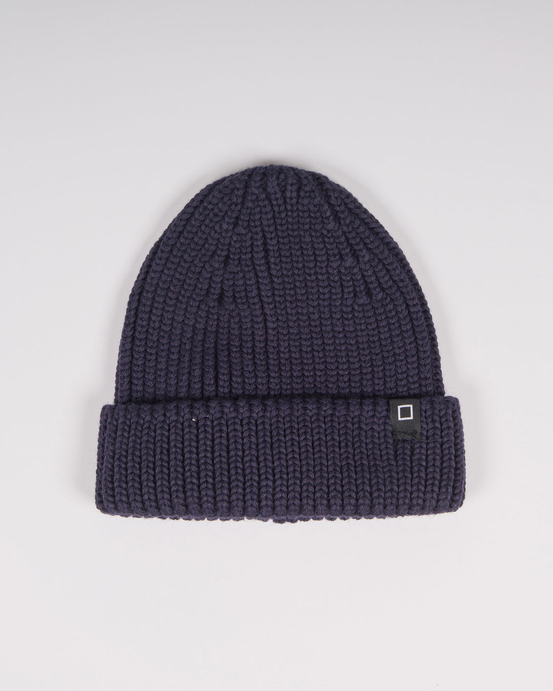 Cuffia in lana con risvolto e logo cucito blu 