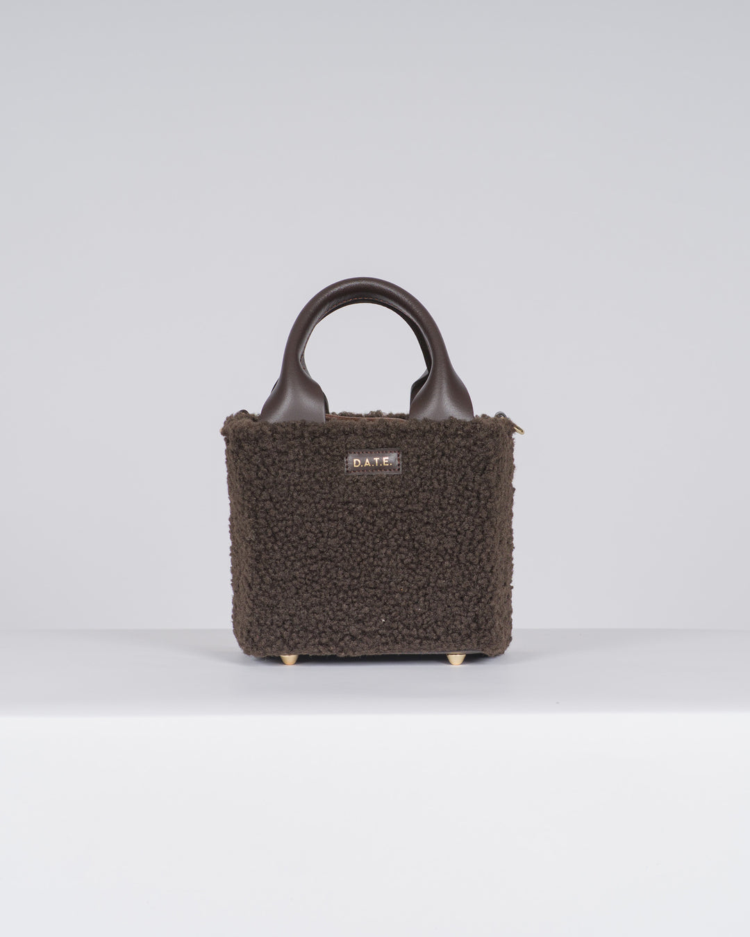 Borsa Cubo in tessuto teddy marrone 