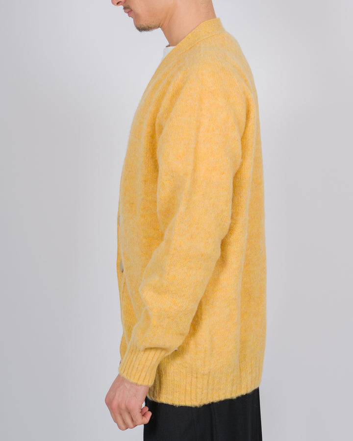 Cardigan in lana scozzese con chiusura a bottoni colore giallo 