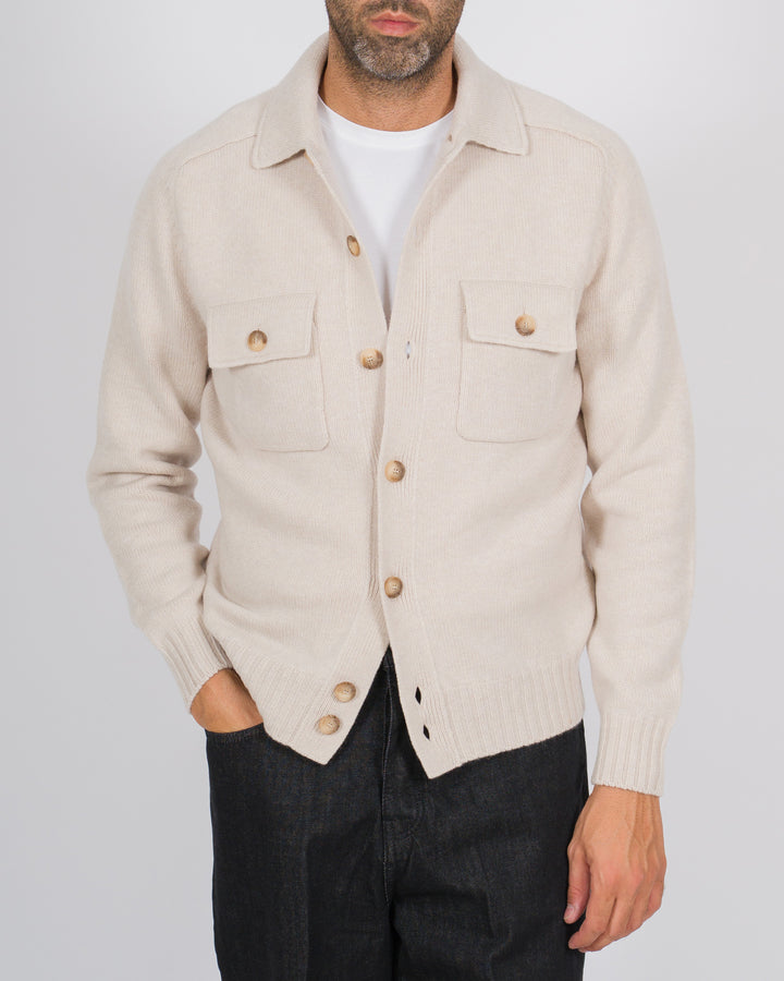 Cardigan in lana con collo a camicia panna 