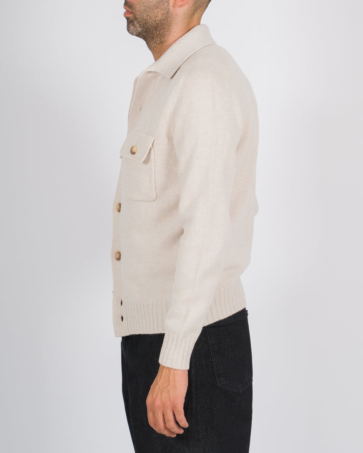Cardigan in lana con collo a camicia panna 