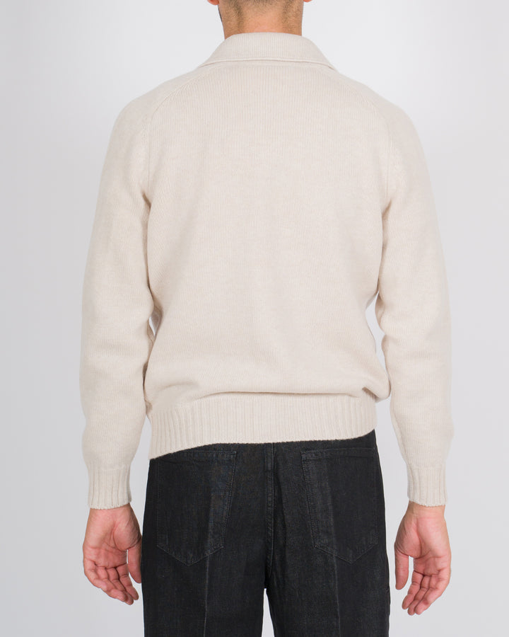 Cardigan in lana con collo a camicia panna 