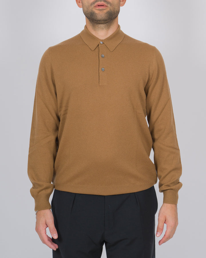 Polo tre bottoni cashmere cammello 