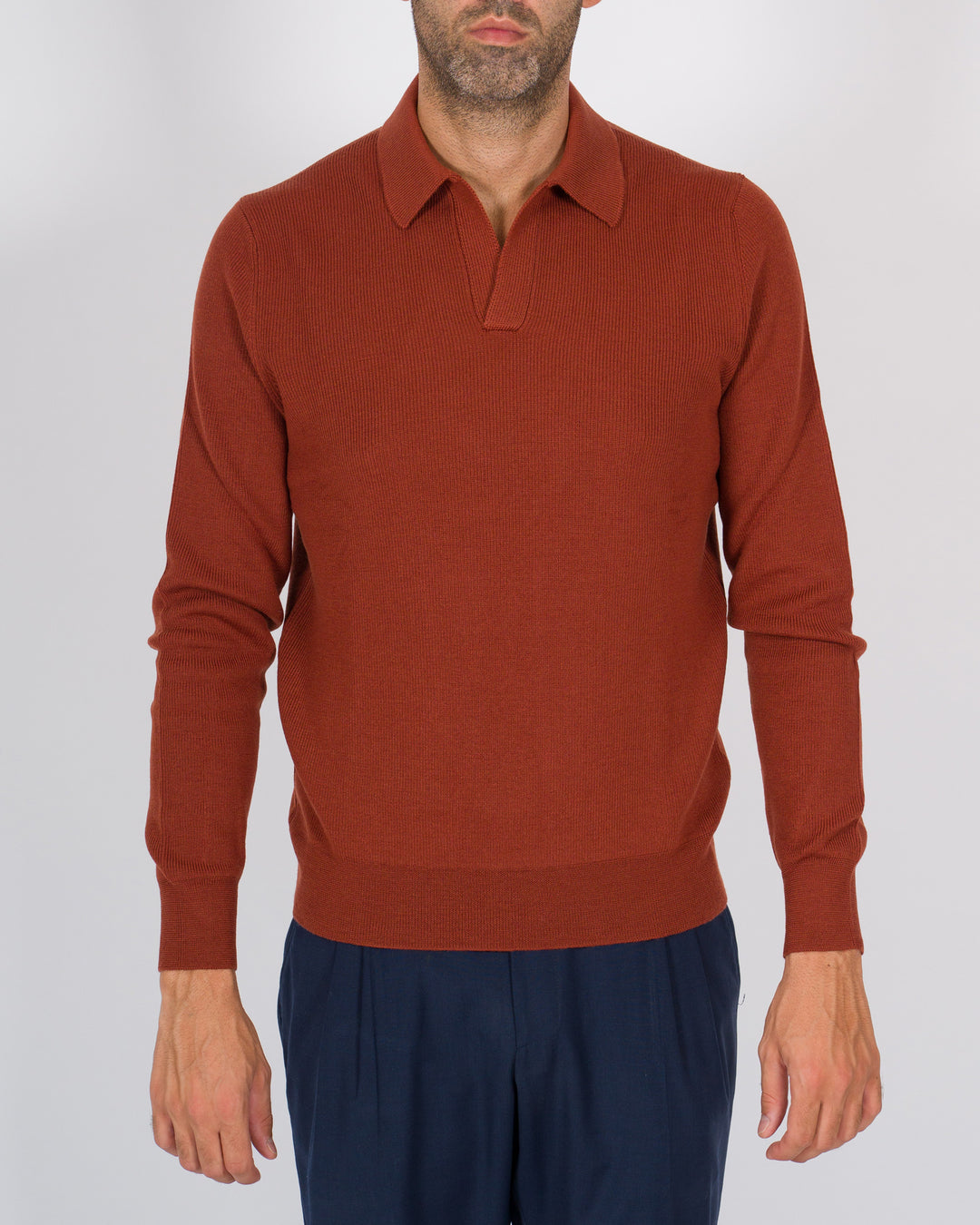 Polo collo Skipper in lana a coste coccio 