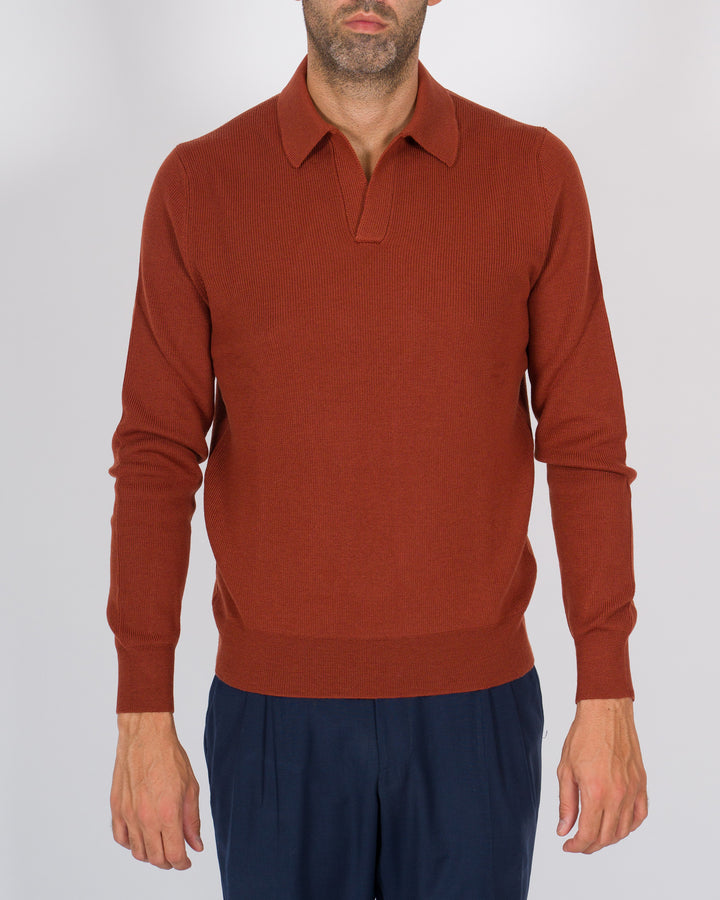Polo collo Skipper in lana a coste coccio 