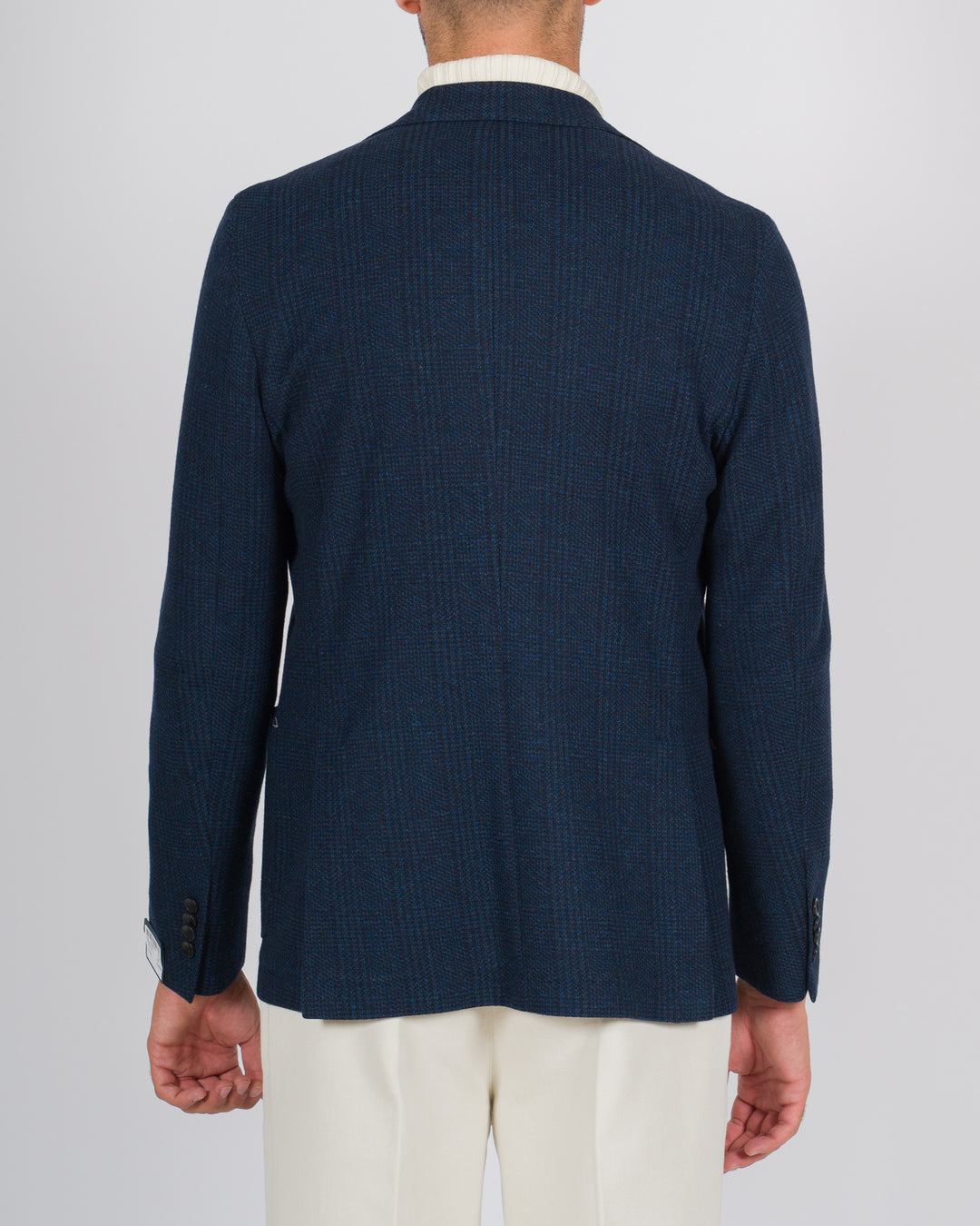 Giacca monopetto in jersey elastico a quadri blu 