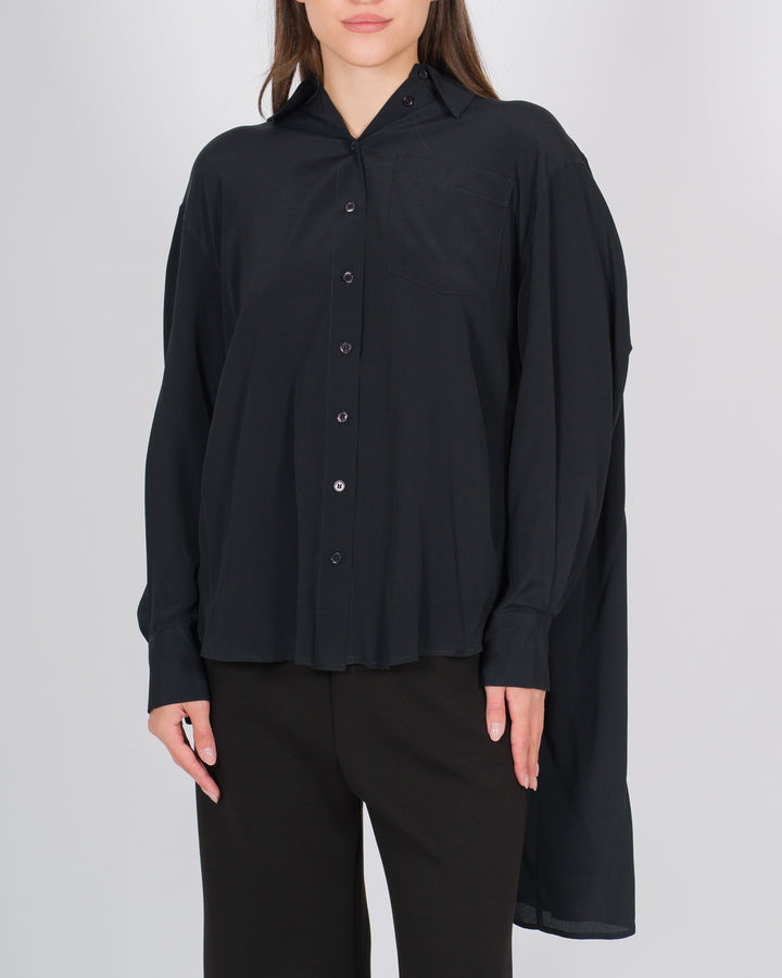 Camicia in seta con dettagli sartoriali nera 
