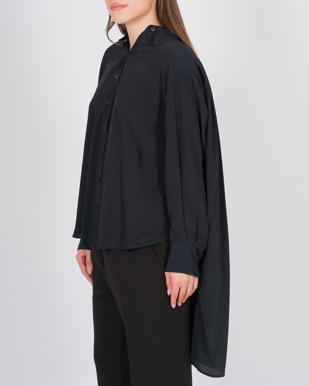 Camicia in seta con dettagli sartoriali nera 