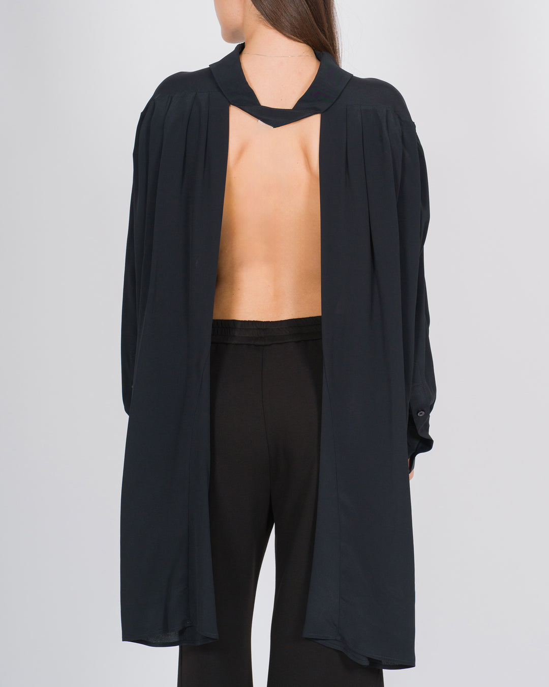 Camicia in seta con dettagli sartoriali nera 
