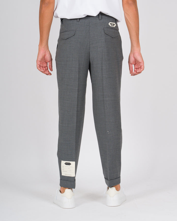 Pantalone doppia pince con risvolto grigio 