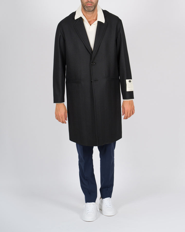 Cappotto monopetto effetto spigato nero 