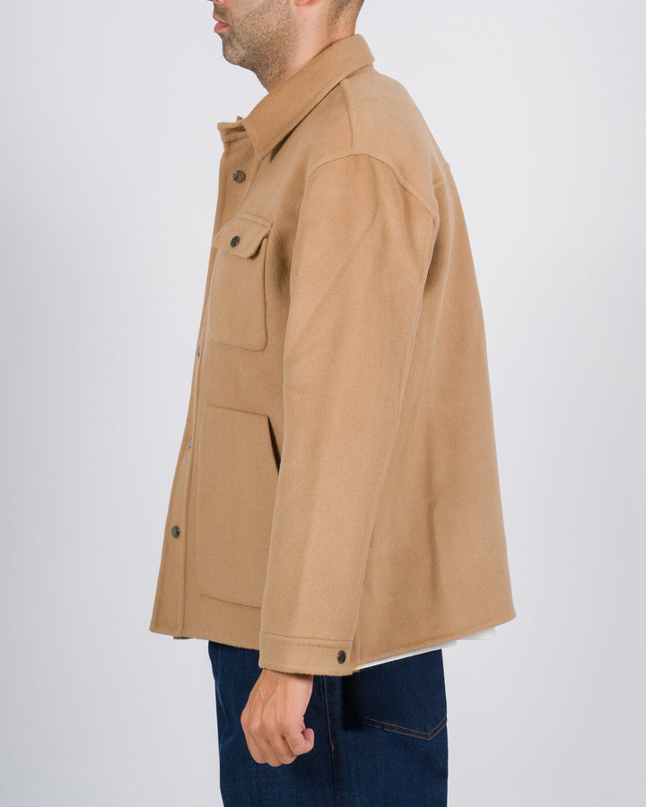 Overshirt con tasche a toppa cammello 