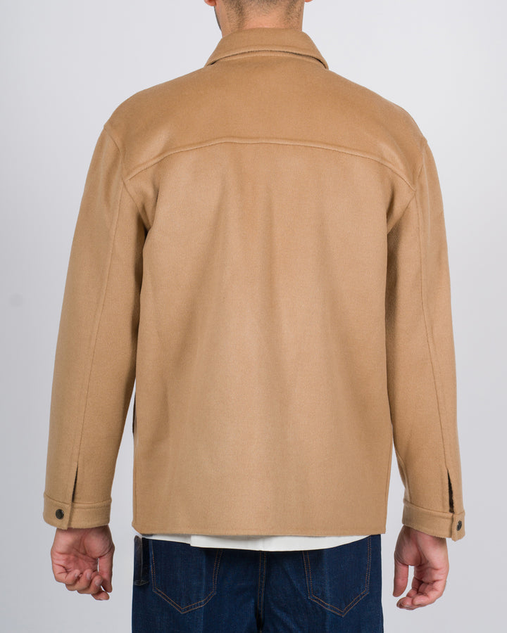 Overshirt con tasche a toppa cammello 