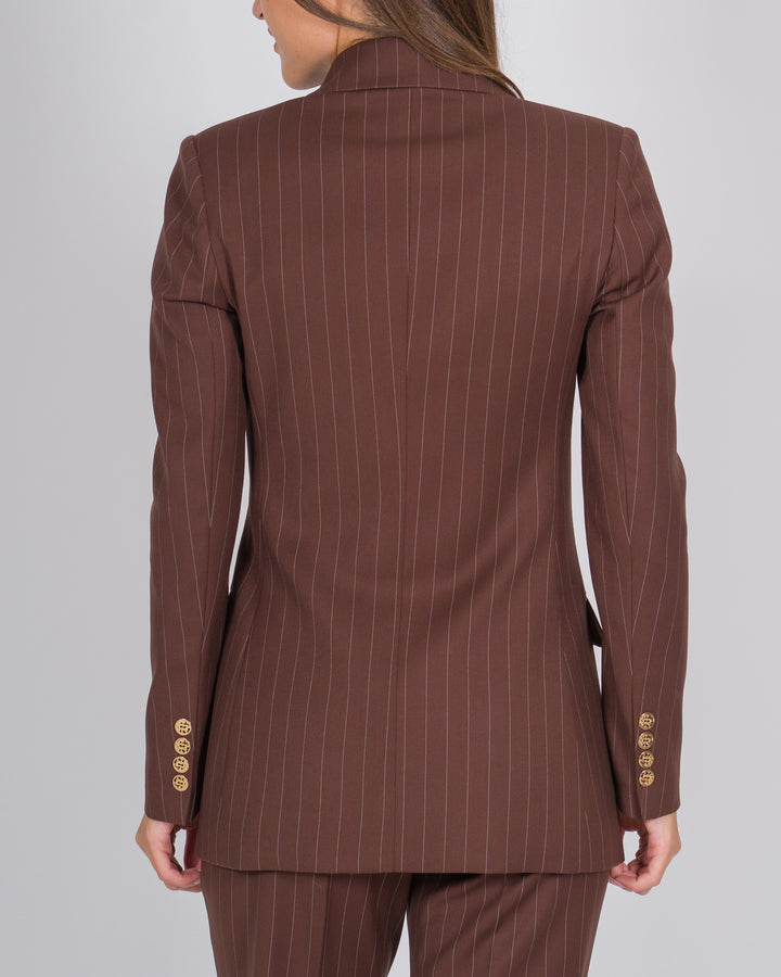 Blazer doppio petto gessato marrone con bottoni in oro 