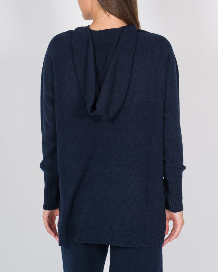Felpa in Lana con Cappuccio e Tasche Frontali blu 