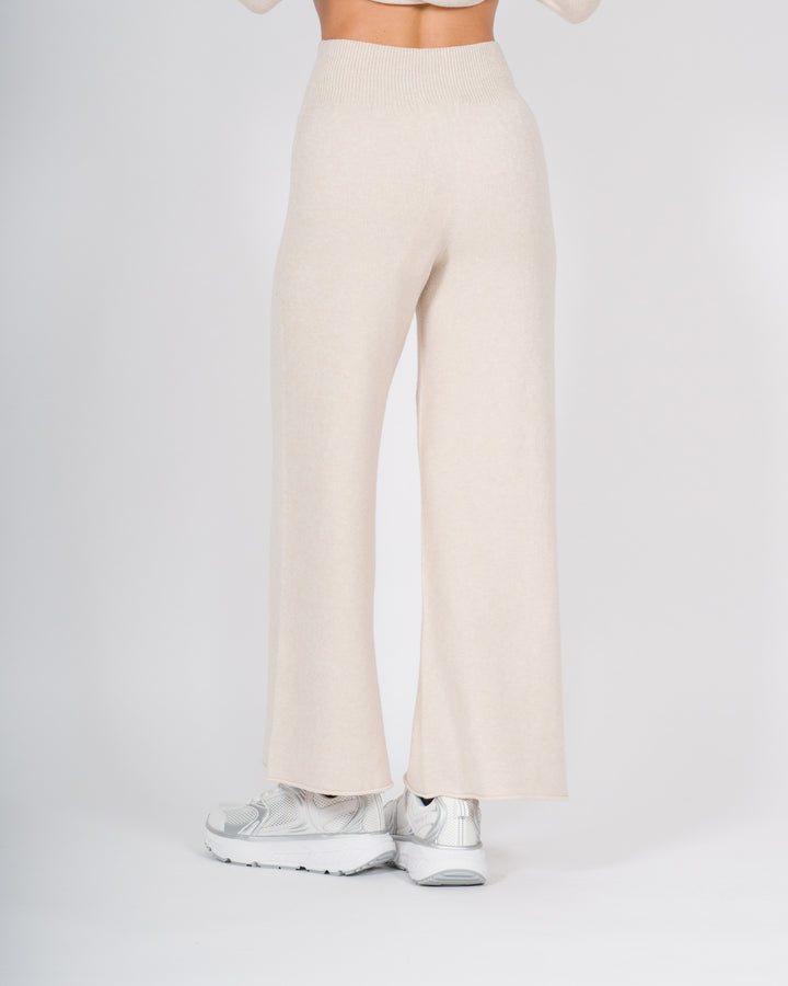 Pantaloni in lana a gamba larga beige 