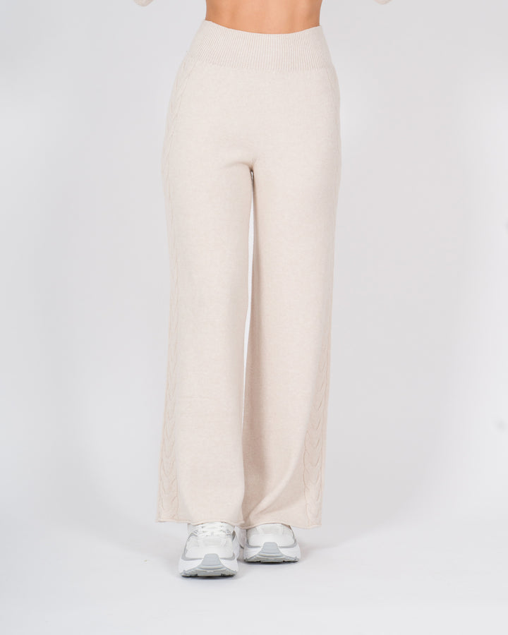 Pantaloni in lana con treccia laterale beige 