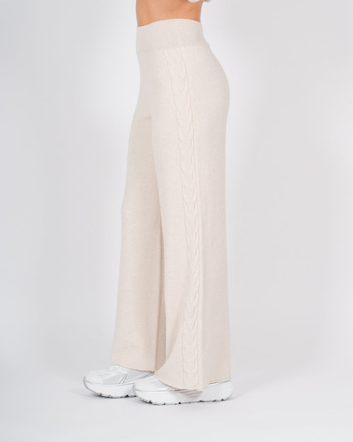 Pantaloni in lana con treccia laterale beige 