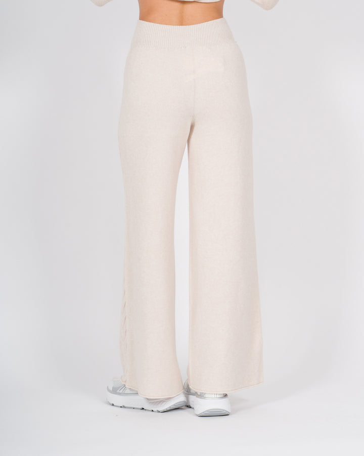Pantaloni in lana con treccia laterale beige 