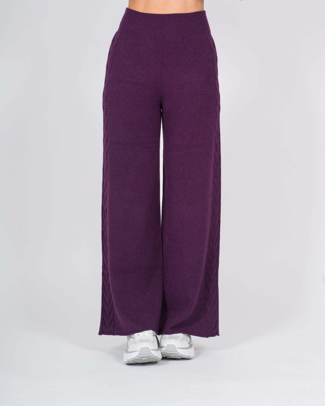 Pantaloni in lana con treccia laterale vino 