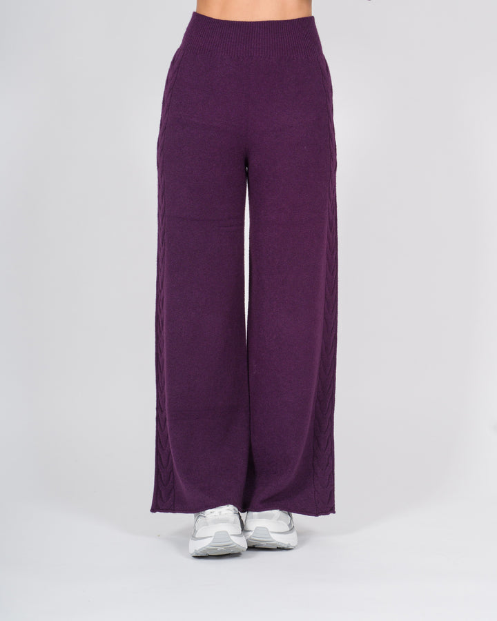 Pantaloni in lana con treccia laterale vino 