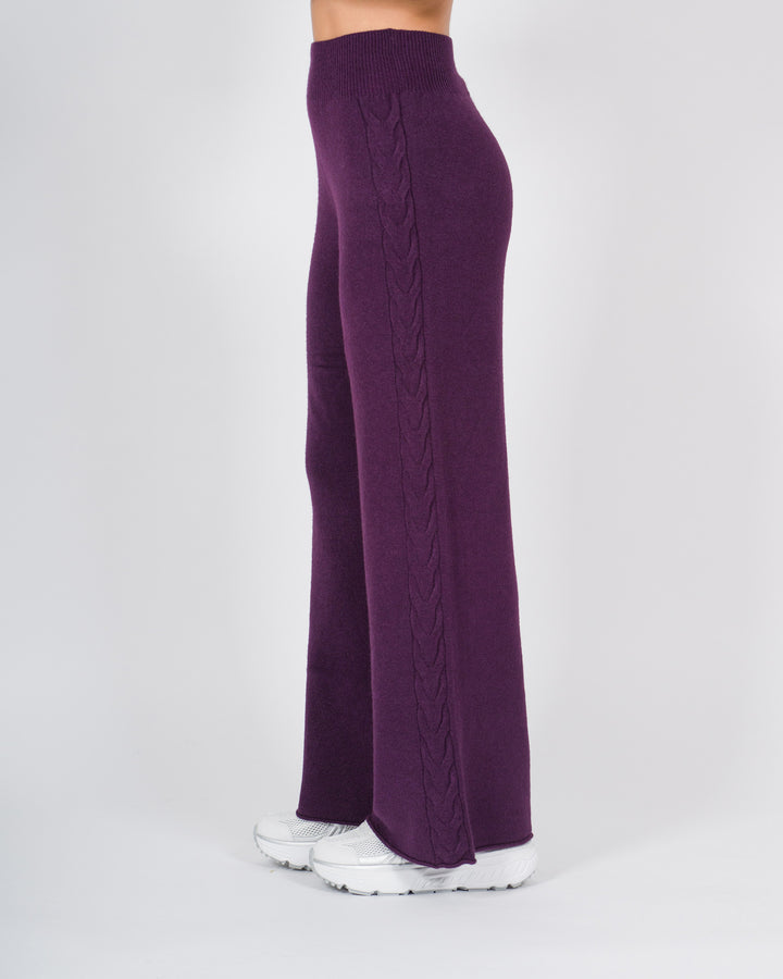 Pantaloni in lana con treccia laterale vino 