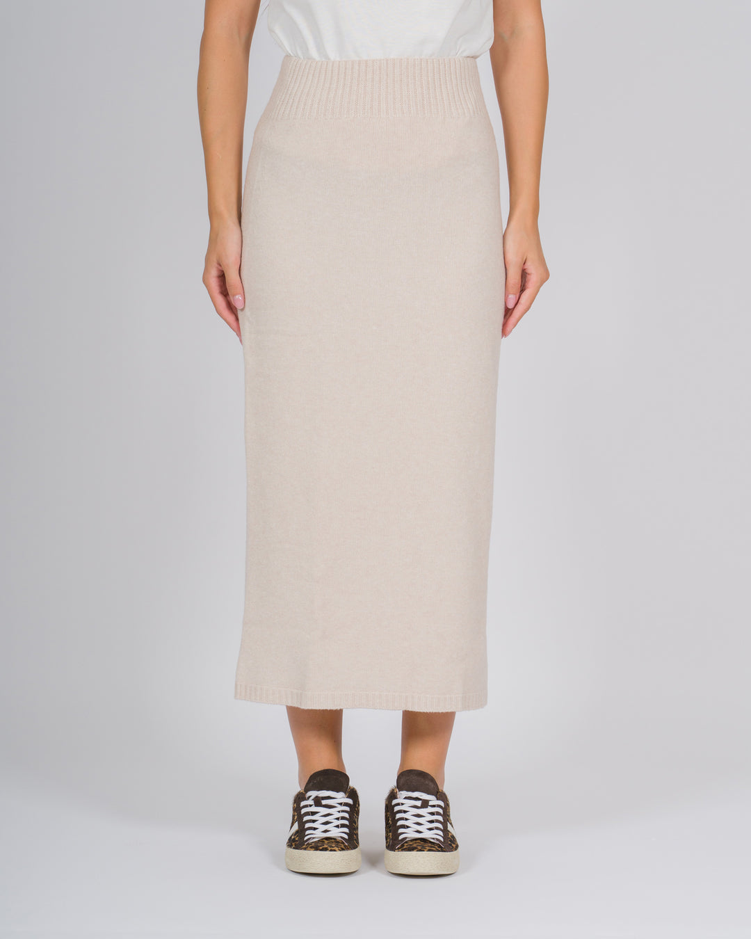Gonna longuette maglia beige 