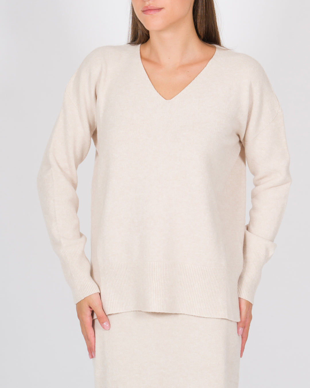 Maglia scollo a V beige 