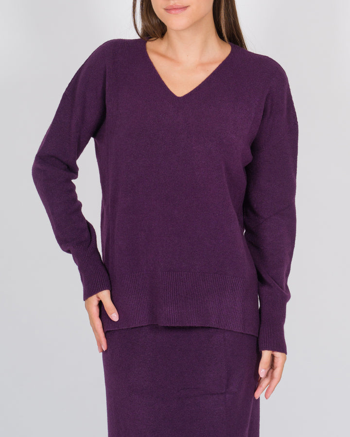 Maglia scollo a V viola 