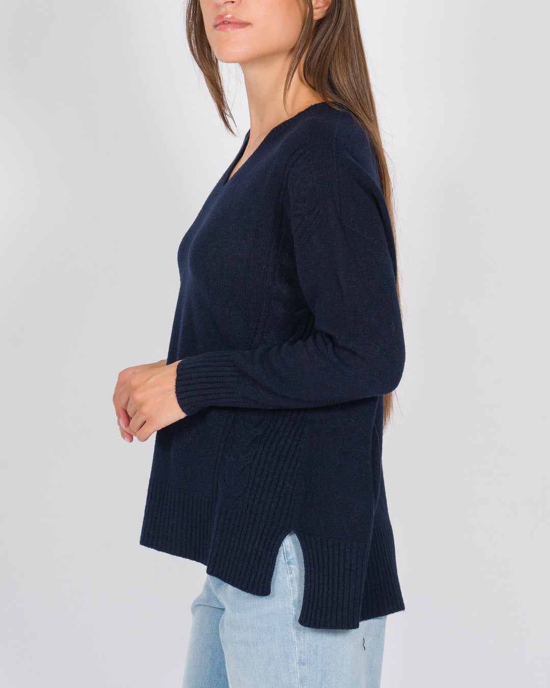 Maglia dettagli a treccia blu 