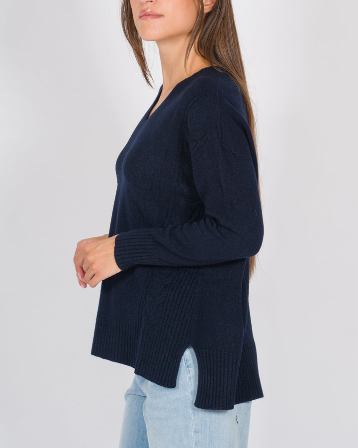 Maglia dettagli a treccia blu 