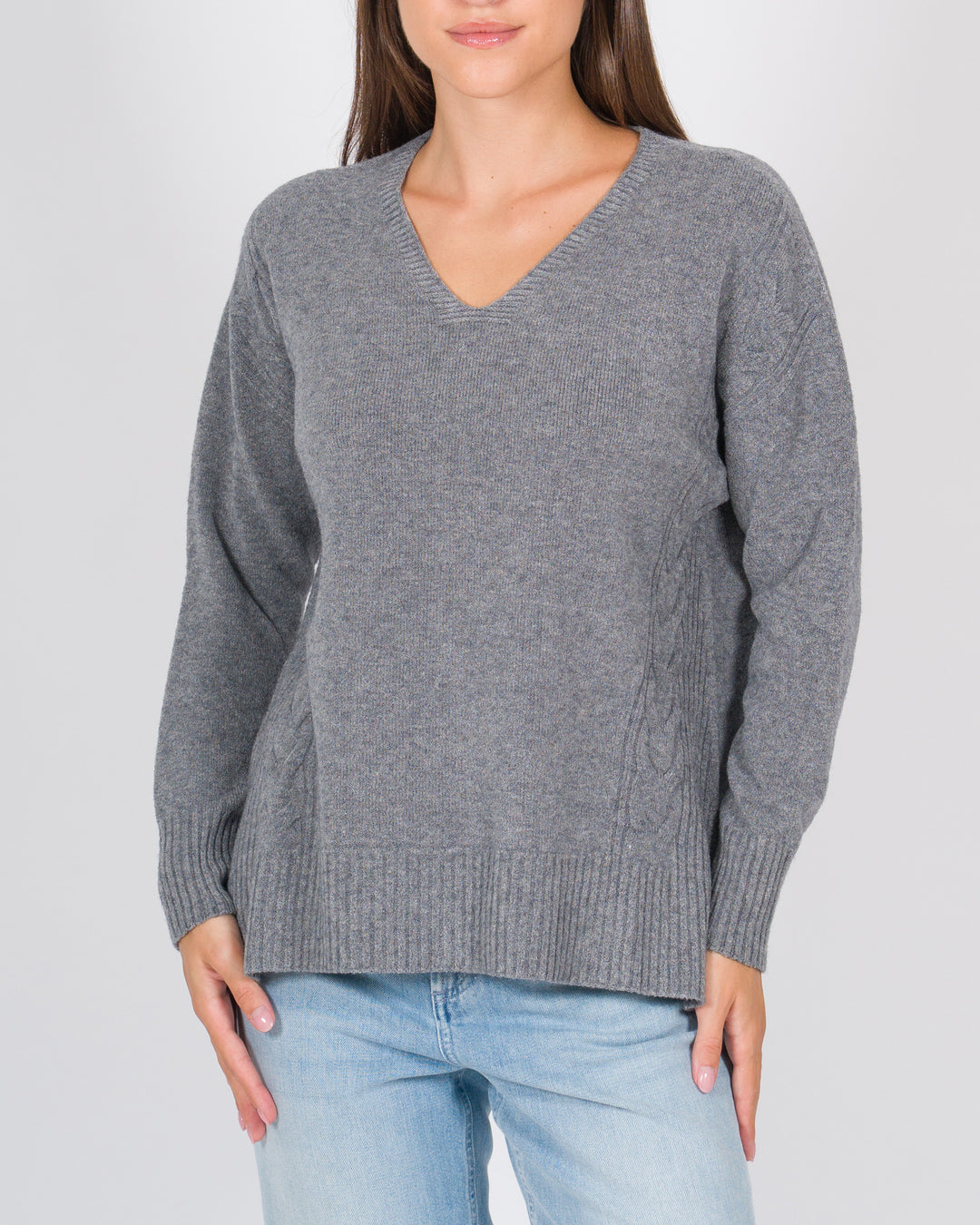 Maglia dettagli a treccia grigio 