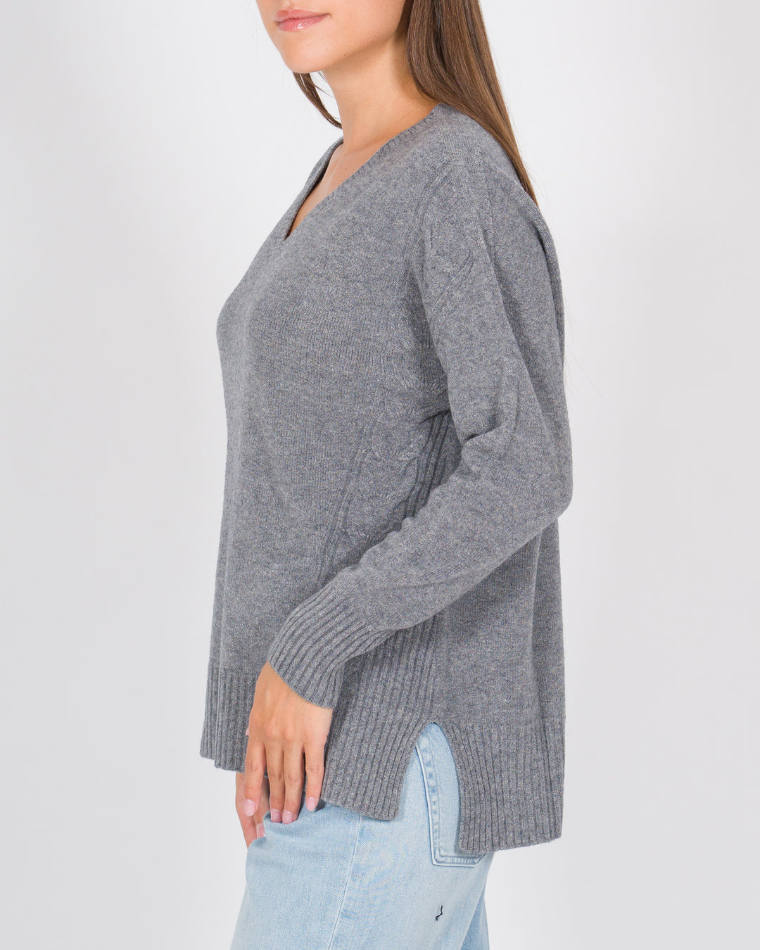 Maglia dettagli a treccia grigio 