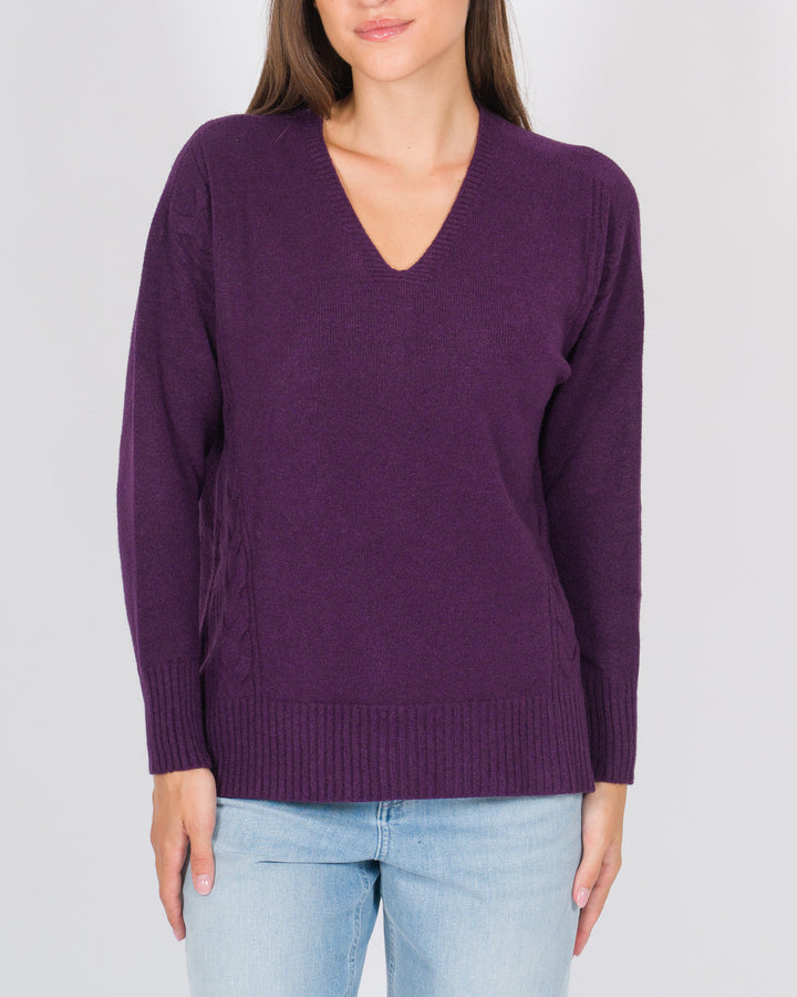 Maglia dettagli a treccia melanzana 