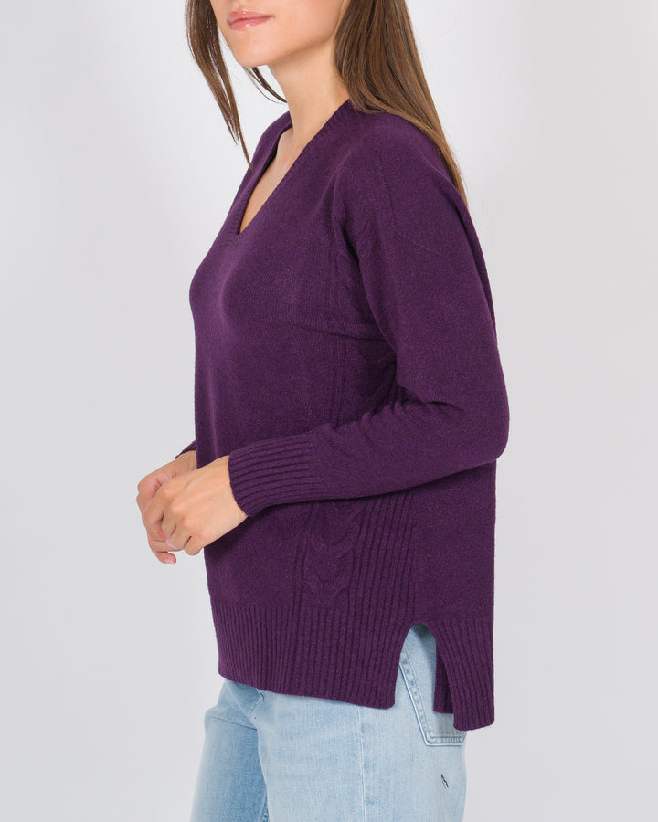 Maglia dettagli a treccia melanzana 