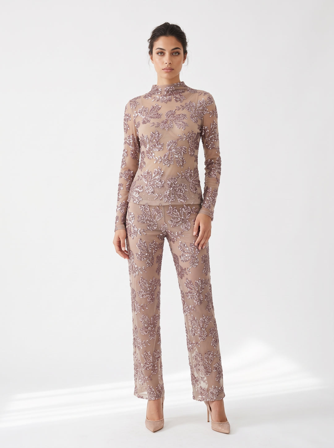 Maglia  in Garza  con Ricami di Paillettes Silver 
