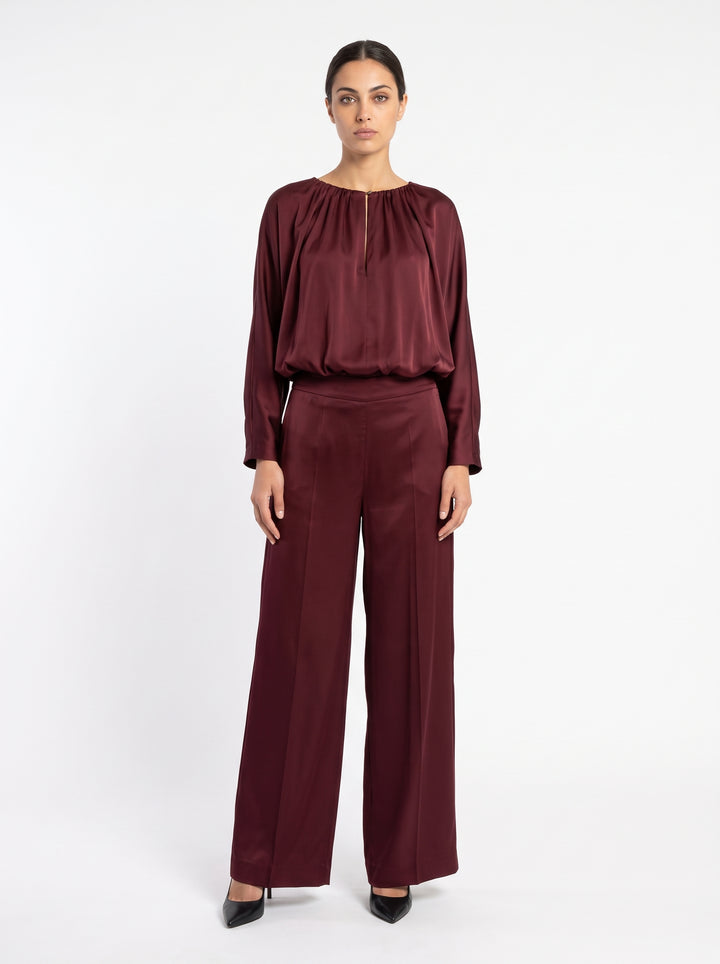 blusa in raso bordeaux 